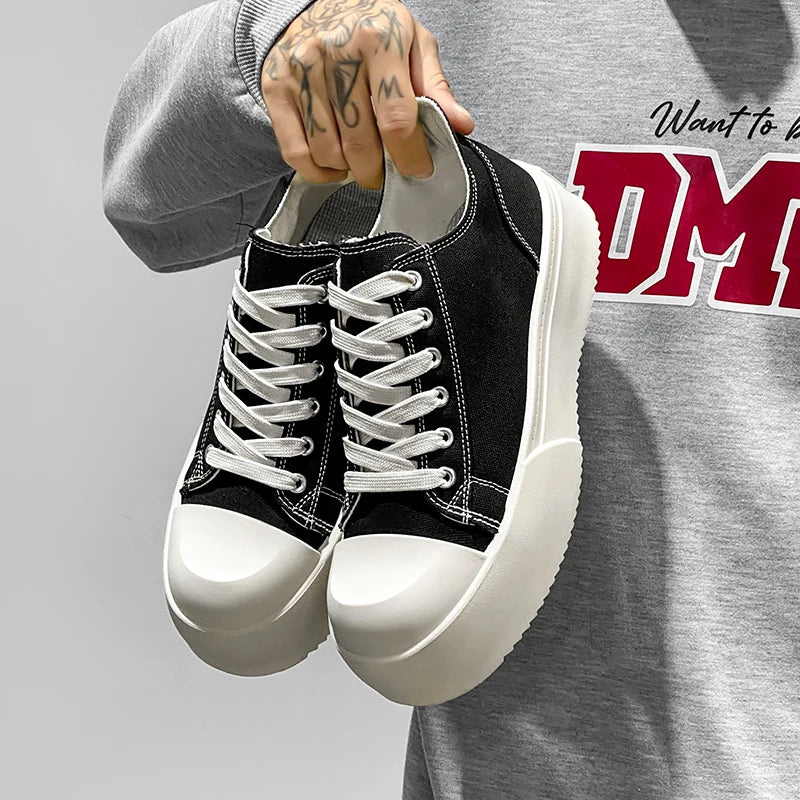 Trendy Men Thick Bottom Sports Platform Canvas Shoes