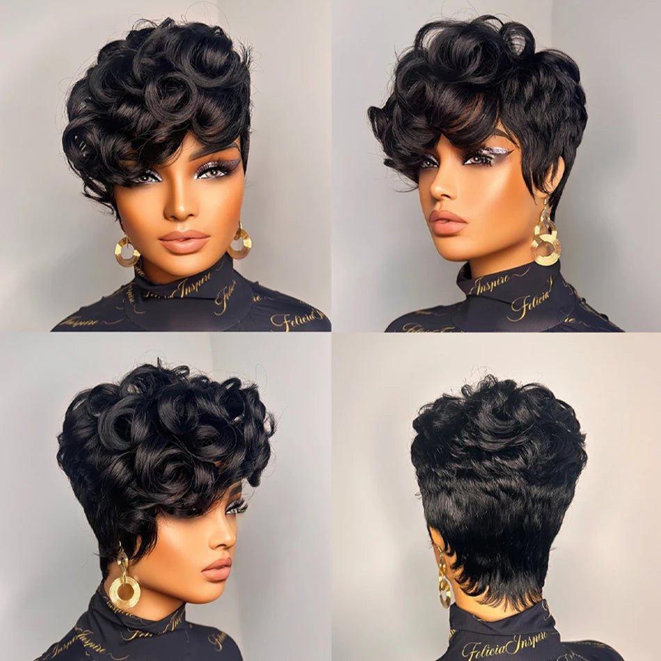 1B# Pixie Cut Human Hair Wig