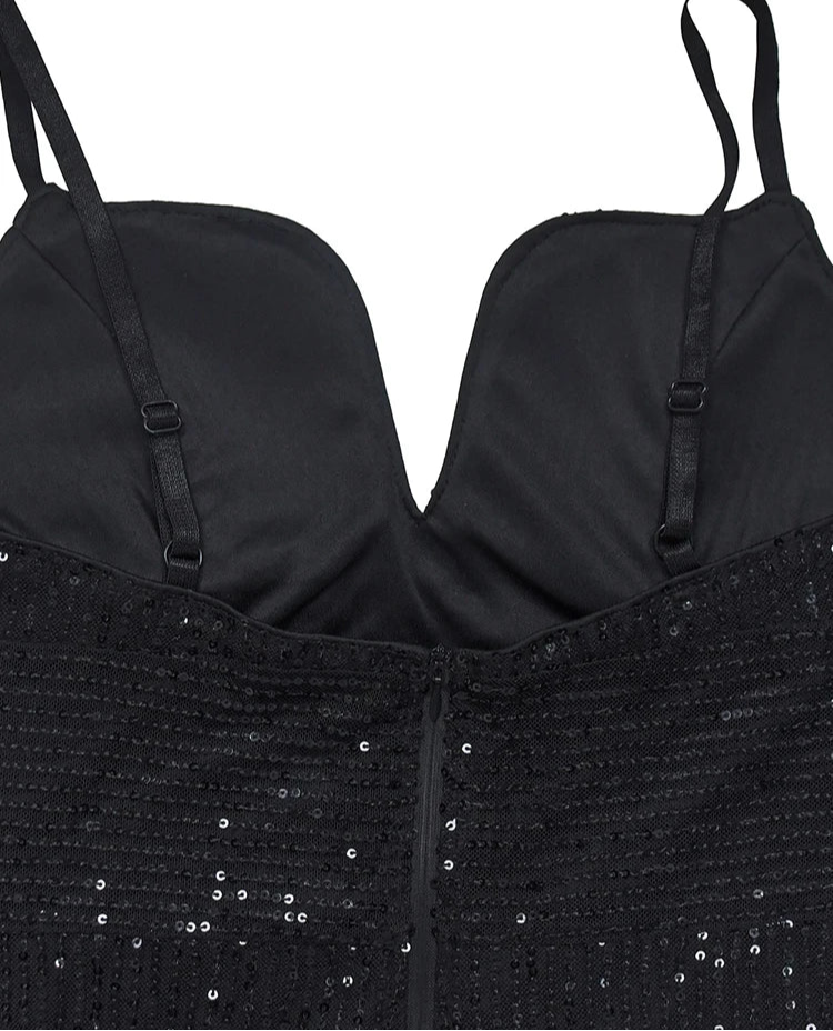 Spaghetti Strap Sequins High Side Slit Dress