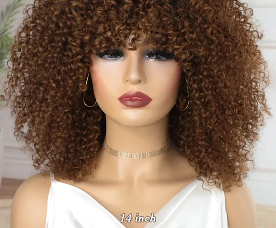 Brazilian Afro Kinky Curly Remy Hair With Bang 250% Density