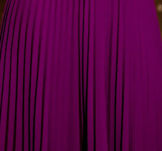 A Line O Neck Short Puff Sleeves Pleated High Waist Dress