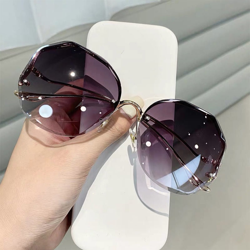 Gradient Sunglasses Women Cut Trimmed Lens Metal Curved Temples