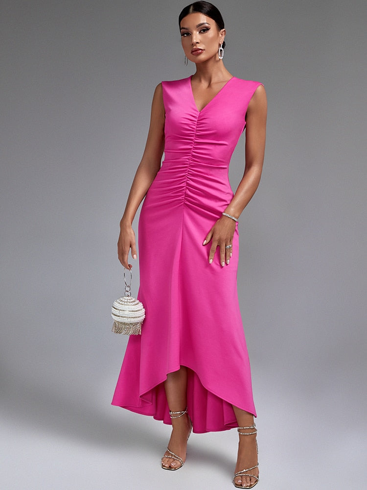 Pink Draped Maxi Long Dress – MyMIYAKA