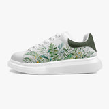 Height Increasing Green Floral Leather Sneakers - Women