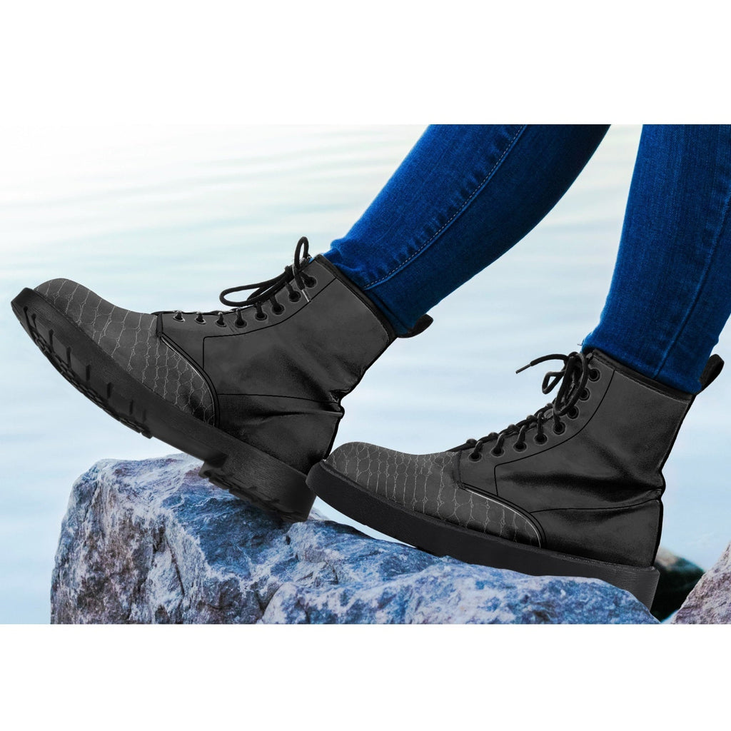 Trendy Faux Croc-Skin Leather Boots - Women