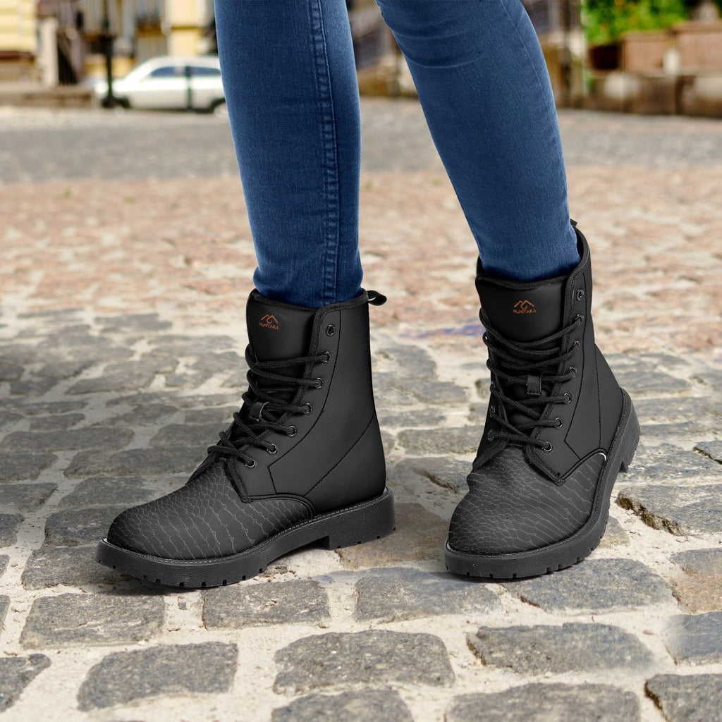 Trendy Faux Croc-Skin Leather Boots - Women
