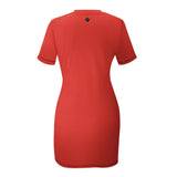 Ribbon Accent Culture Crew Neck Short Sleeve Dress - Red