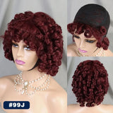 Bouncy Curly Human Hair Wigs with Bangs 200% Afro Kinky Curly Full Machine Made Wigs with Baby Hair
