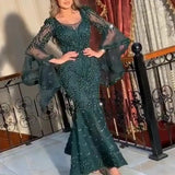 New Arrival Long Sleeve Mermaid Sequin Beaded Lace Evening Dress