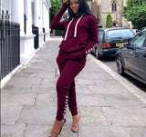 Hooded And Side Lace Up Two Piece Set Outfit