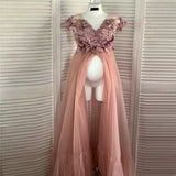 Charming Peach Pink 3D Flowers Maternity Dress