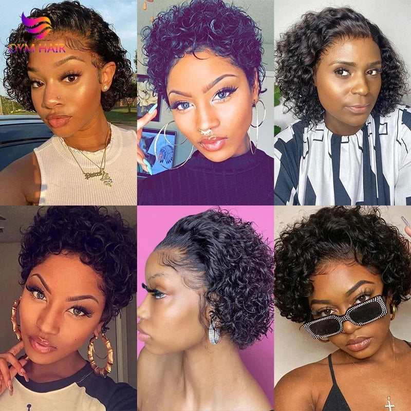 13x4 Lace Frontal Human Hair Pixie Cut 180% Density