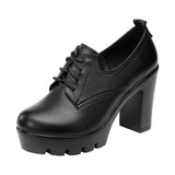 Platform Oxford Deep Mouth Leather Ladies Shoes