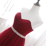 Simple Wine Red Formal Tulle Dress