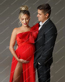 Sexy Strapless Chiffon Two Pieces Maternity Dresses With Big Bow