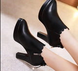 Casual Square High Heels Leather Pointed Toe Platform Pump