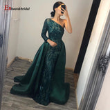 Elegant Long Sleeves Mermaid with Detachable Train Sequined Prom Party Gown