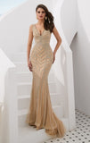 Luxurious Beaded V-Neck Mermaid Evening Dress