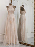 Elegant sequin A-line two layers styled evening dress