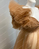 Real Image Champagne Ruffles Tulle Maternity Dress
