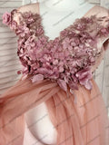 Charming Peach Pink 3D Flowers Maternity Dress