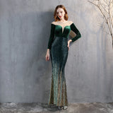 Elegant Velour Mermaid Sequins Evening Dress