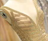Mermaid V- Neck Gold Crystal Beading Formal robe de soiree
