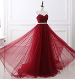 Simple Wine Red Formal Tulle Dress