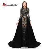 Elegant Long Sleeves Mermaid with Detachable Train Sequined Prom Party Gown