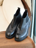 Brogue High-Top Casual Big Head Platform Leather Boots - Black
