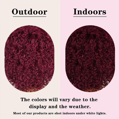 Burgundy 99J Color Short Afro Kinky Curly Glueless Wig