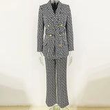 Elegant Vintage Geometrical Pattern 2PCS Blazer Suit