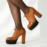 Round Toe Lace-up Platform Ankle Boots