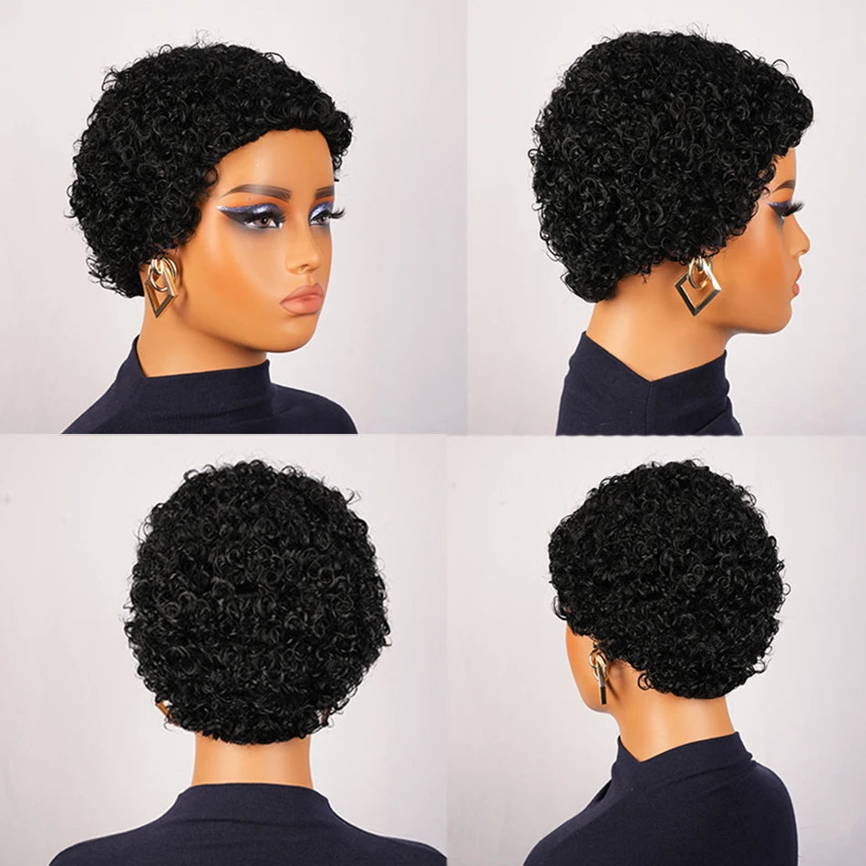 Short Kinky Curly Pixie Cut Brazilian Human Hair Wig