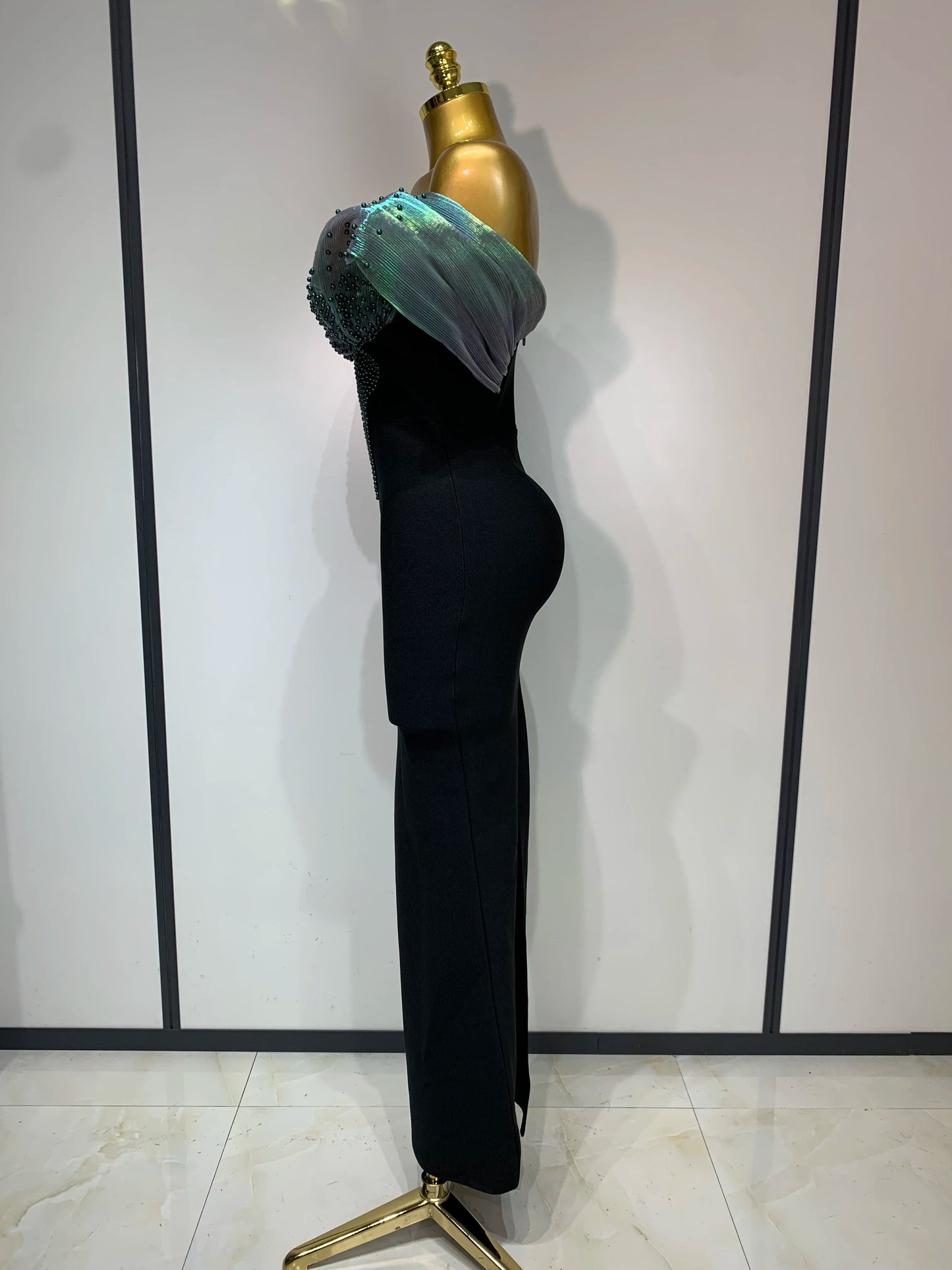 Sexy Off Shoulder Beading Bodycon Long Bandage Dress