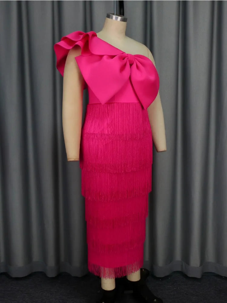 One Shoulder Fringe Long Dress