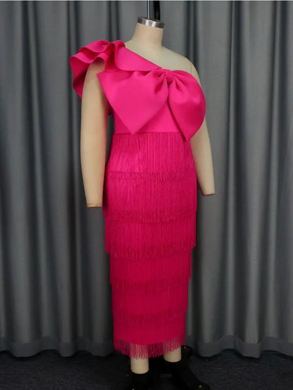 One Shoulder Fringe Long Dress