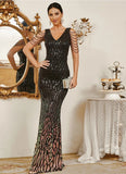 Mermaid V Neck Sequins Formal Dress with Beads