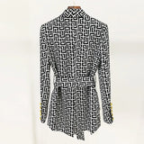 Elegant Vintage Geometrical Pattern 2PCS Blazer Suit