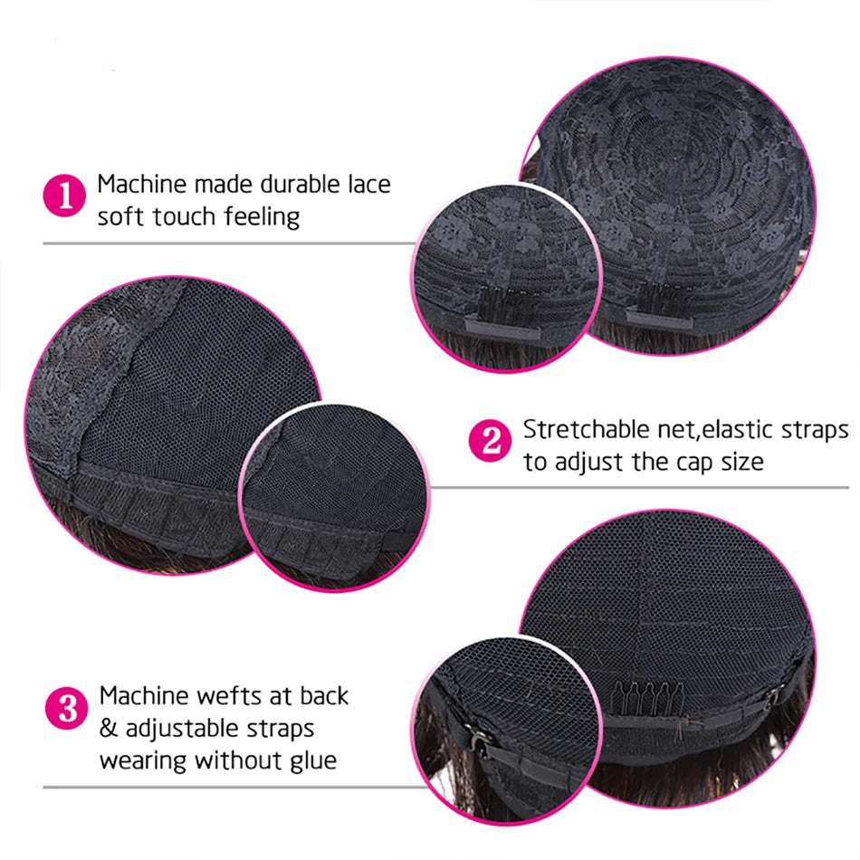 Pixie Cut Glueless Rose Net Cap with Fringe Bangs 180% Density