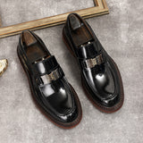 Genuine Leather Designer Platform Chunky Loafers Men - Black