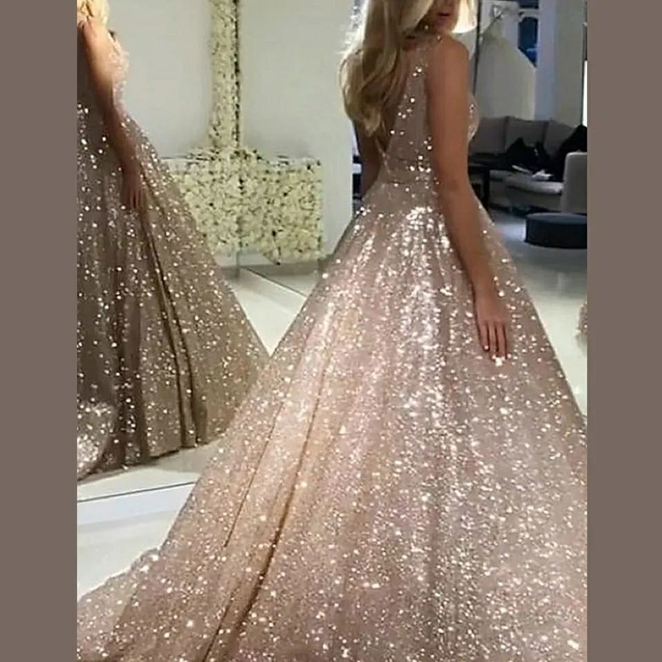 Sexy Spaghetti Straps Glitter Evening Dress