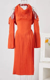 Pleated Off Shoulder High Waist Flare Sleeves Mid Length Party Dress