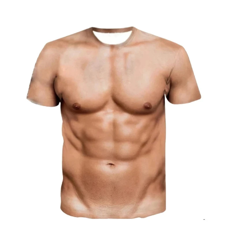 Funny Male 3D Muscle Fake Muscle T-Shirt