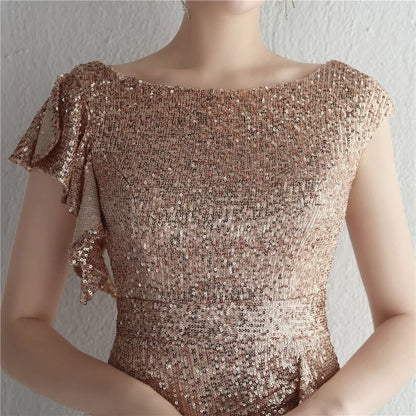 Elegant Mermaid O Neck Sequins Evening Dress