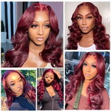 4x4 and 13x4 99J Burgundy Lace Front Body Wave Human Hair Wig