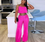 Sleeveless Crop Top And Wide Leg Pants Matching 2pcs Outfits