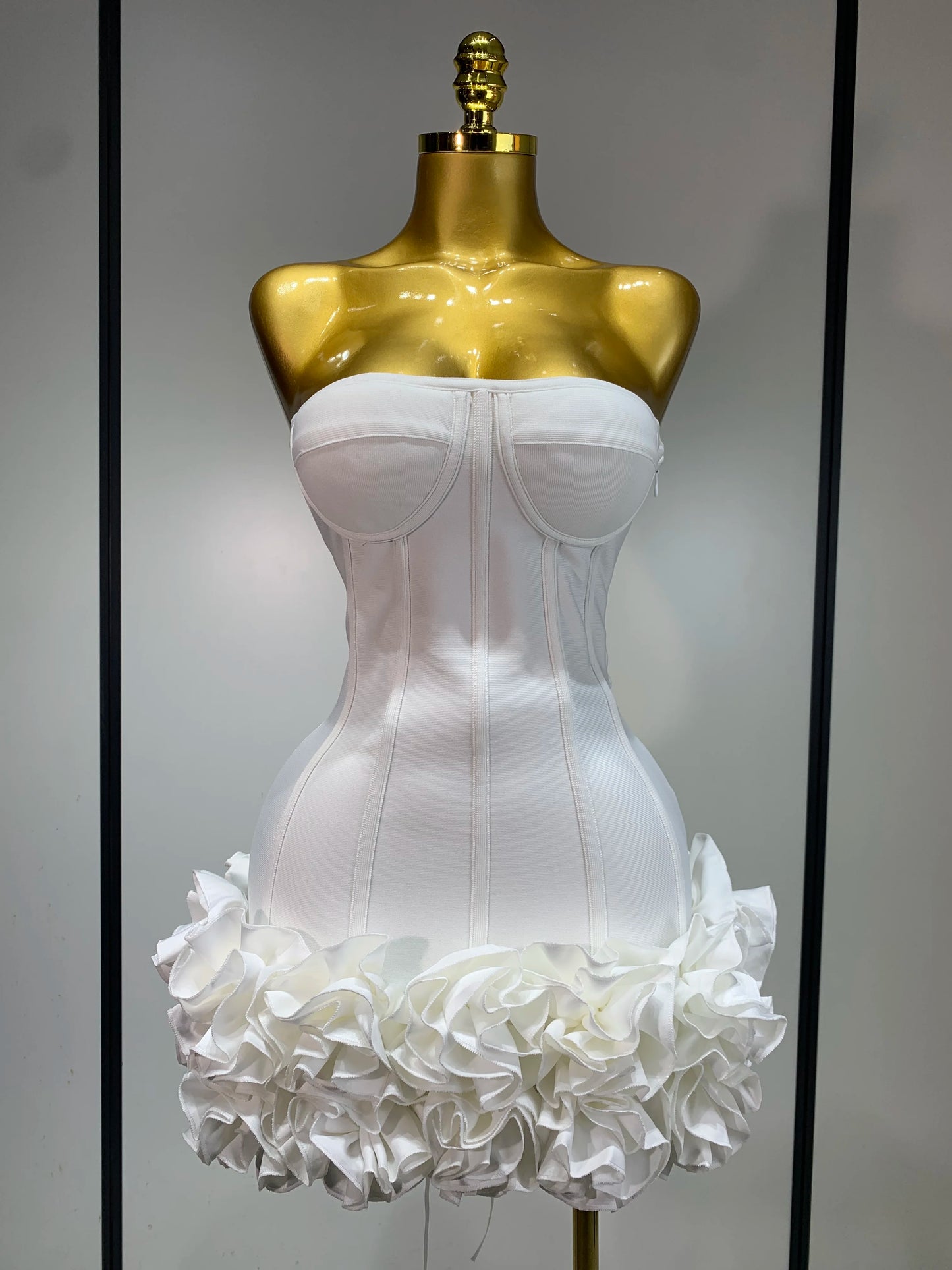 Strapless Backless Flower Embellished Mini Bandage Dress