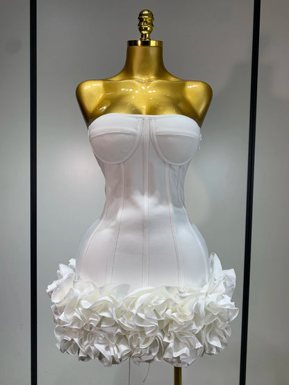 Strapless Backless Flower Embellished Mini Bandage Dress