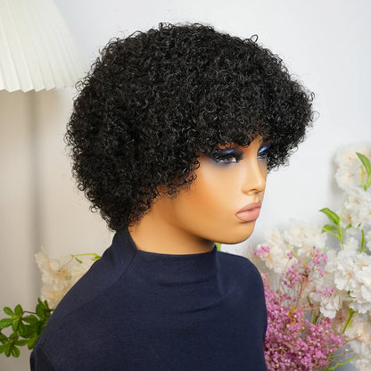 Afro Kinky Curly Brazilian Human Hair Glueless Machine Made Wig